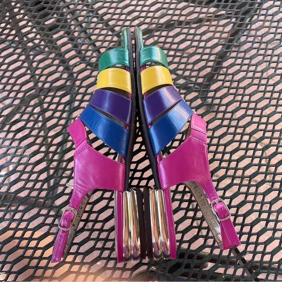 Ros Hommerson | Vintage 80s 90s Narrow Multi-Color Buckle Sandals Metal Details - Picture 4 of 9